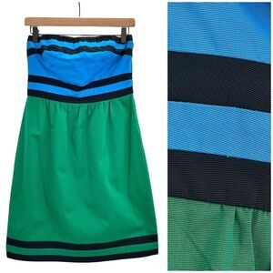 NEW The Limited Strapless Dress Preppy Colorblock Blue Green Black Stripes | 4